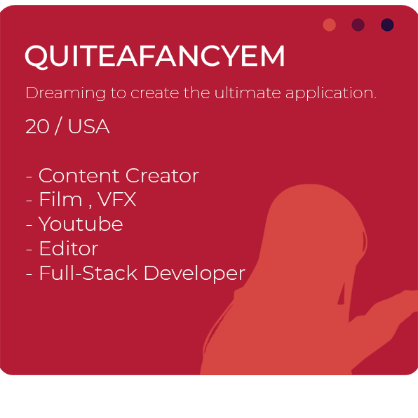 Meet QuiteAFancyEmerald - an amateur nerd, aspiring creator, and full-stack developer based in the USA. At age 18, QuiteAFancyEmerald is skilled in FX art, UX design, and content creation. Whether it's web development or video editing, QuiteAFancyEmerald brings a unique perspective and passion to every project. Follow along on their journey as they continue to grow and learn as a creator.