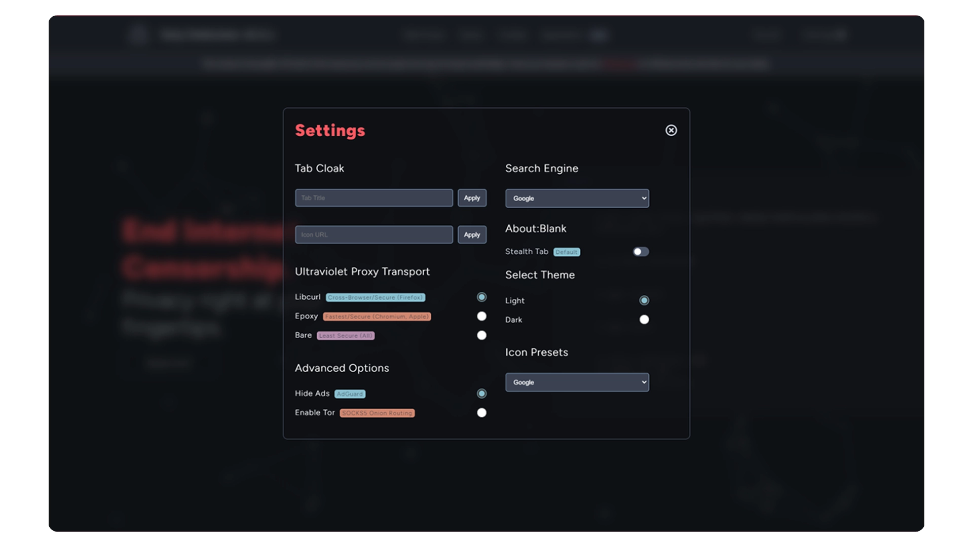 Infographic detailing features, usage statistics, and privacy controls of Holy Unblocker LTS